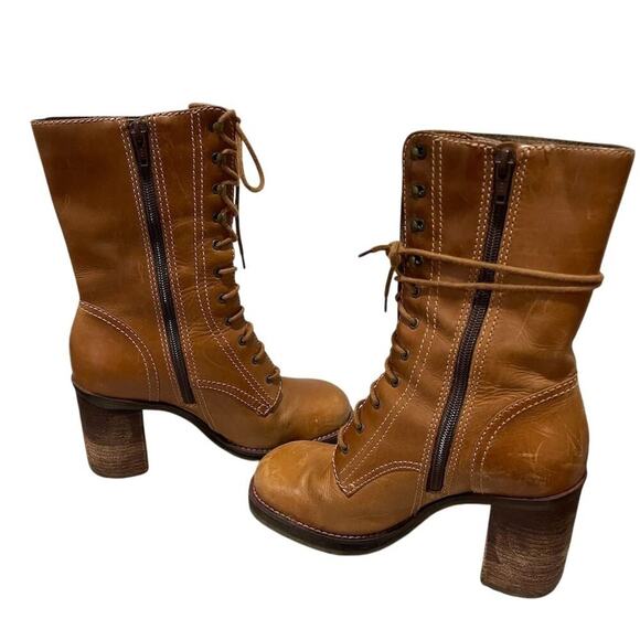 RARE Skechers Women's Vintage Y2K Tan Brown Ankle Boots stacked heel Sz 6 boho - Picture 5 of 11